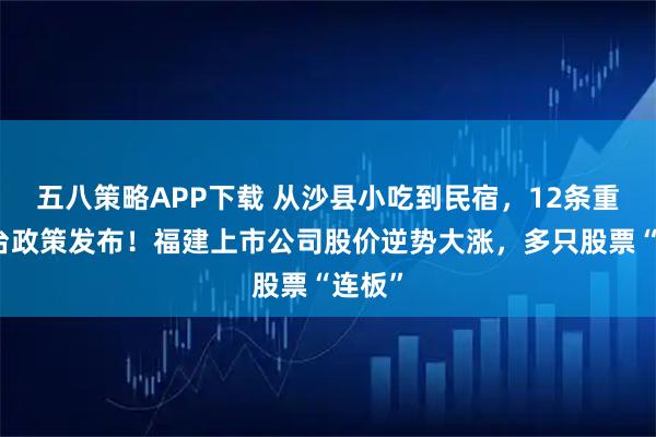 五八策略APP下载 从沙县小吃到民宿,12条重磅惠台政策发布!福建上市公司股价逆势大涨,多只股票“连板”