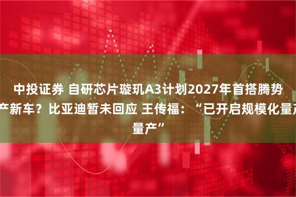 中投证券 自研芯片璇玑A3计划2027年首搭腾势量产新车？比亚迪暂未回应 王传福：“已开启规模化量产”